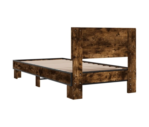 Estructura cama madera ingeniería metal roble humo 100x200 cm