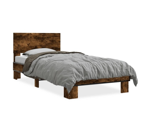 Estructura cama madera ingeniería metal roble humo 100x200 cm
