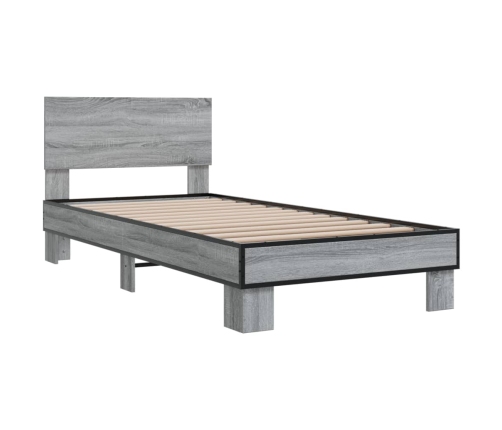 Estructura cama madera ingeniería metal gris Sonoma 100x200 cm