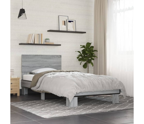 Estructura cama madera ingeniería metal gris Sonoma 100x200 cm