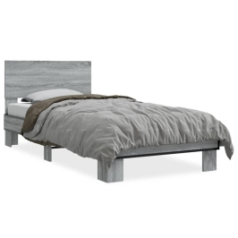 Estructura cama madera ingeniería metal gris Sonoma 100x200 cm