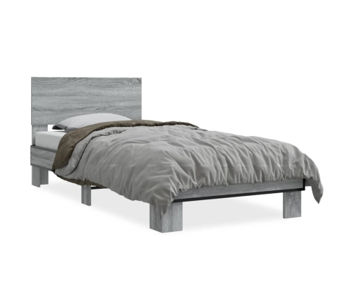 Estructura cama madera ingeniería metal gris Sonoma 100x200 cm