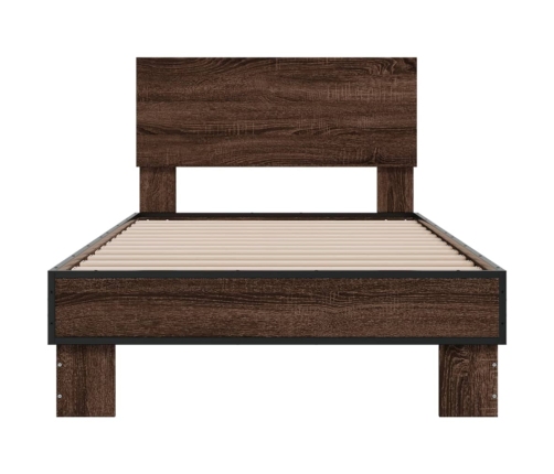 Estructura cama madera ingeniería metal marrón roble 100x200 cm
