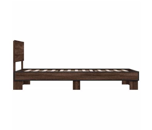 Estructura cama madera ingeniería metal marrón roble 100x200 cm