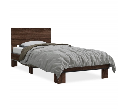 Estructura cama madera ingeniería metal marrón roble 100x200 cm