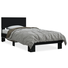 Estructura de cama madera de ingeniería y metal negro 90x200 cm