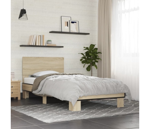 Estructura cama madera ingeniería metal roble Sonoma 90x200 cm