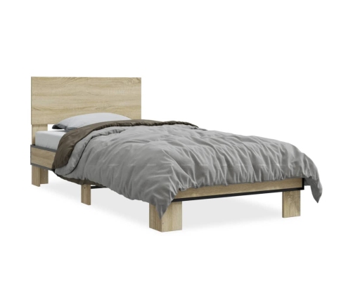 Estructura cama madera ingeniería metal roble Sonoma 90x200 cm