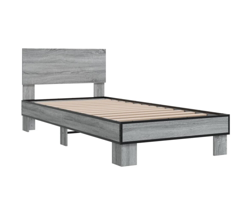 Estructura cama madera ingeniería metal gris Sonoma 90x200 cm