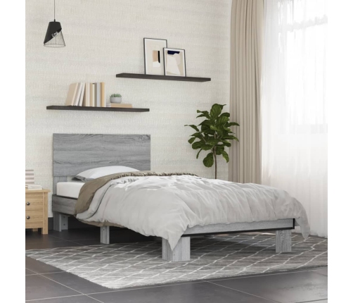 Estructura cama madera ingeniería metal gris Sonoma 90x200 cm