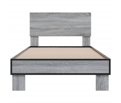 Estructura cama madera ingeniería metal gris Sonoma 90x200 cm