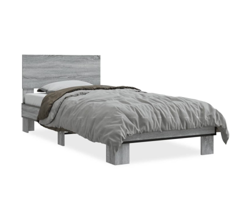 Estructura cama madera ingeniería metal gris Sonoma 90x200 cm