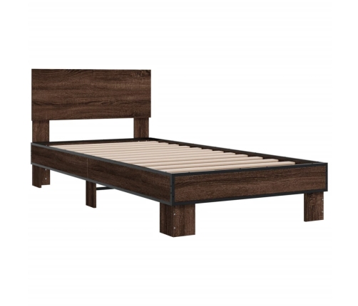 vidaXL Estructura cama madera ingeniería metal roble marrón 90x200 cm