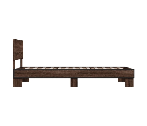 vidaXL Estructura cama madera ingeniería metal roble marrón 90x200 cm