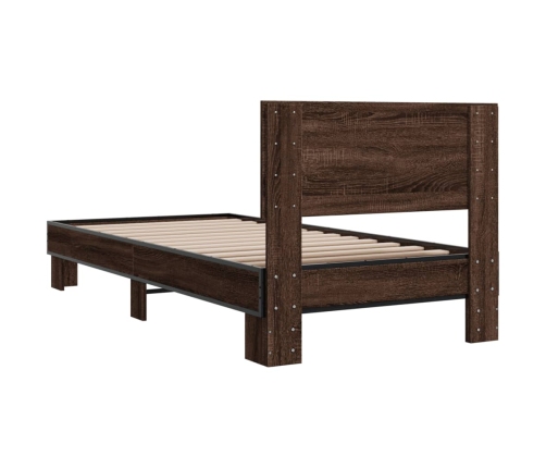 vidaXL Estructura cama madera ingeniería metal roble marrón 90x200 cm