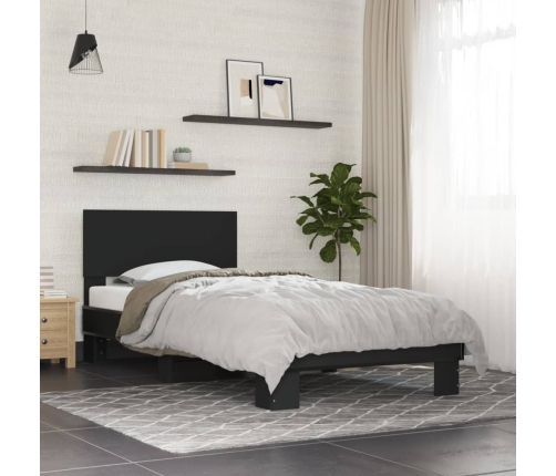Estructura de cama madera de ingeniería y metal negra 75x190 cm