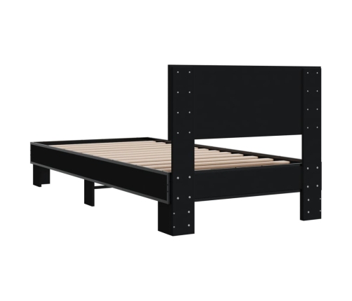 Estructura de cama madera de ingeniería y metal negra 75x190 cm