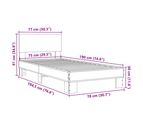 Estructura de cama madera de ingeniería y metal negra 75x190 cm