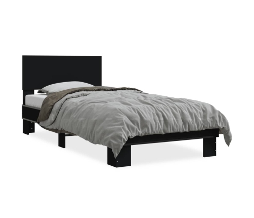 Estructura de cama madera de ingeniería y metal negra 75x190 cm