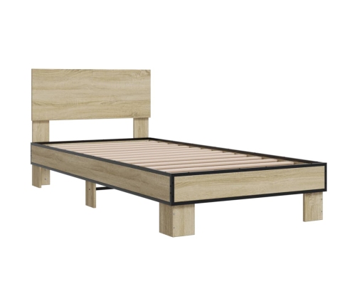 Estructura cama madera ingeniería metal roble Sonoma 75x190 cm