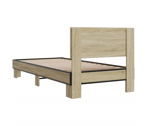 Estructura cama madera ingeniería metal roble Sonoma 75x190 cm