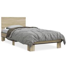 Estructura cama madera ingeniería metal roble Sonoma 75x190 cm