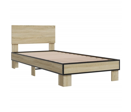 Estructura cama madera ingeniería metal roble Sonoma 90x190 cm