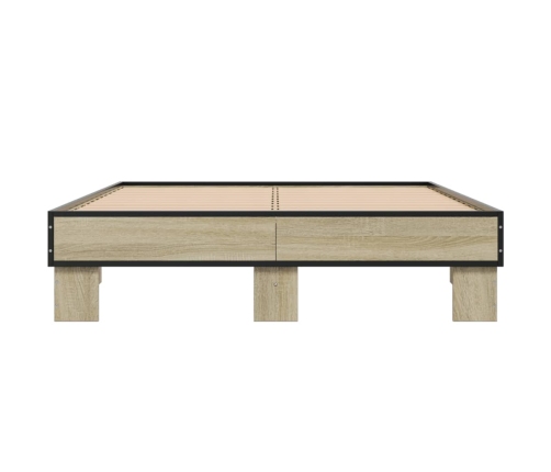 Estructura cama madera ingeniería metal roble Sonoma 140x200 cm