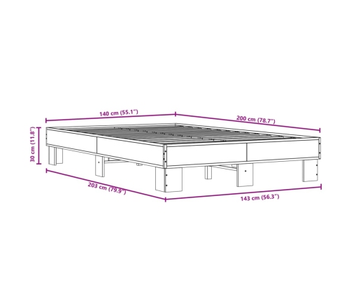 Estructura cama madera ingeniería metal roble Sonoma 140x200 cm
