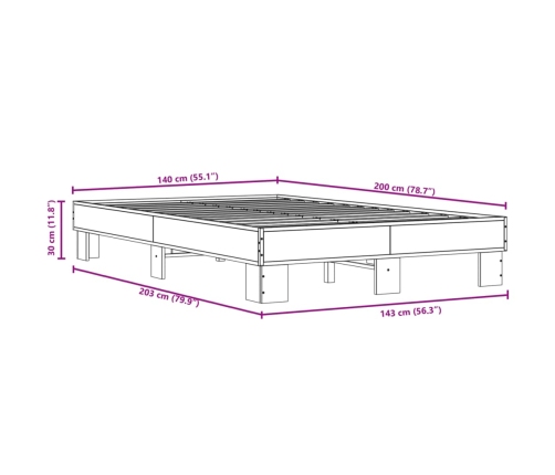 Estructura cama madera ingeniería metal roble ahumado 140x200cm