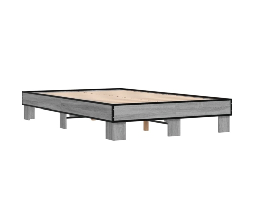 Estructura cama madera ingeniería metal gris Sonoma 140x200 cm