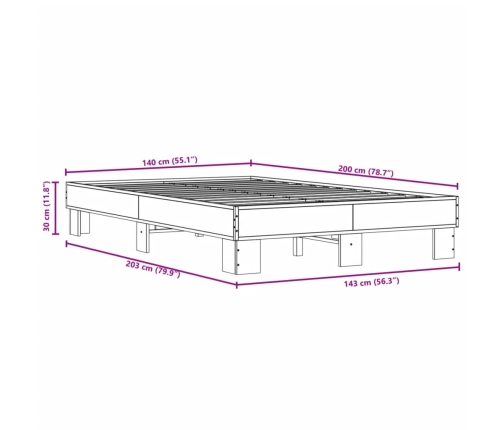 Estructura cama madera ingeniería metal marrón roble 140x200 cm