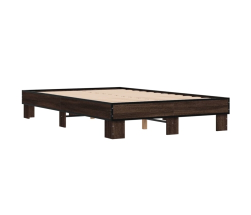 Estructura cama madera ingeniería metal marrón roble 120x200 cm