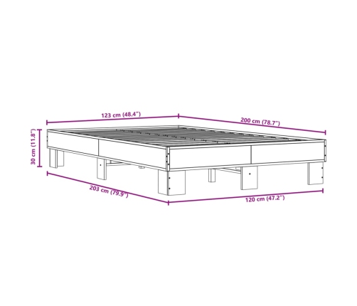 Estructura cama madera ingeniería metal marrón roble 120x200 cm
