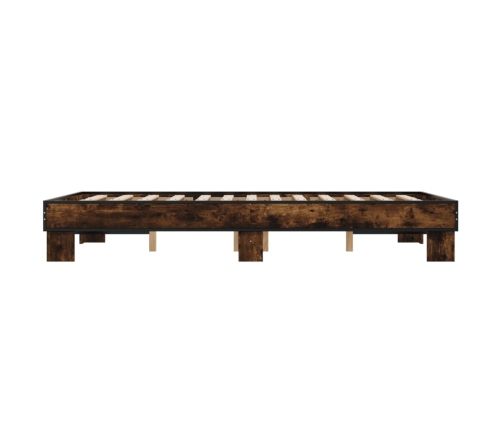 Estructura cama madera ingeniería metal marrón roble 120x200 cm