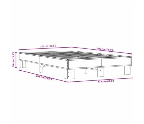 Estructura cama madera ingeniería metal marrón roble 120x200 cm