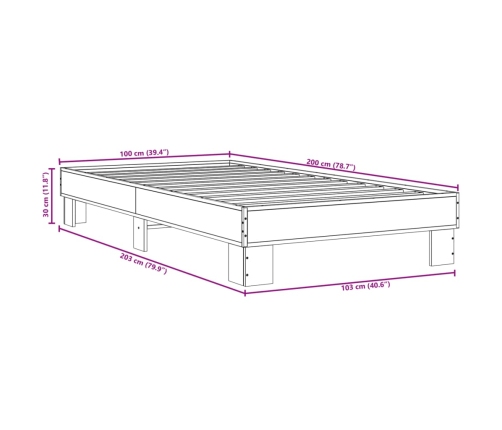 Estructura de cama madera ingeniería y metal negro 100x200 cm