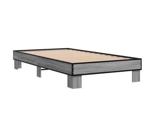Estructura cama madera ingeniería metal gris Sonoma 100x200 cm