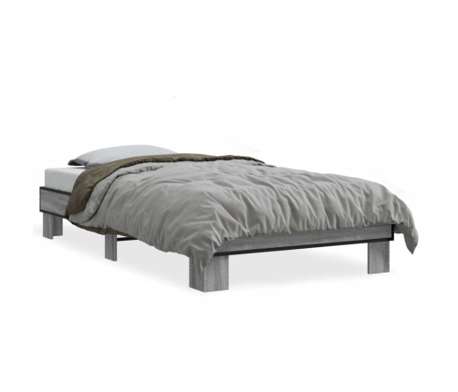 Estructura cama madera ingeniería metal gris Sonoma 100x200 cm