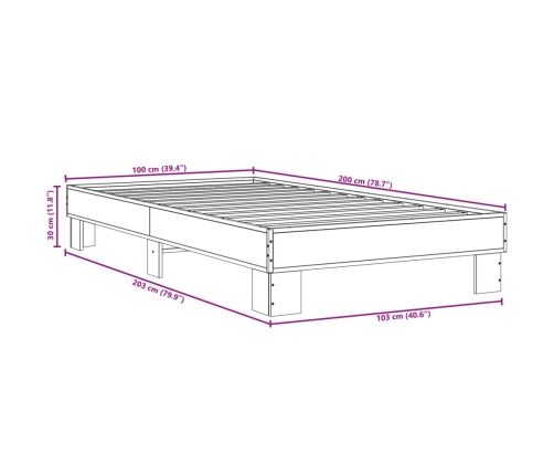 Estructura cama madera ingeniería metal gris Sonoma 100x200 cm