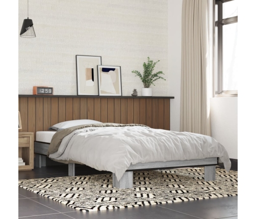Estructura cama madera ingeniería metal gris Sonoma 100x200 cm