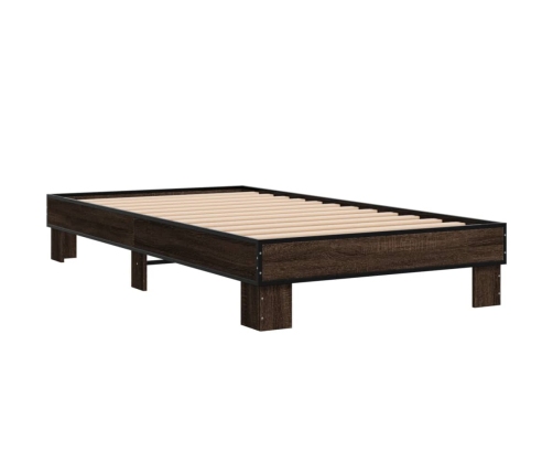 Estructura cama madera ingeniería metal marrón roble 100x200 cm