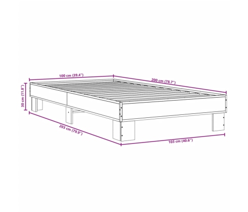 Estructura cama madera ingeniería metal marrón roble 100x200 cm