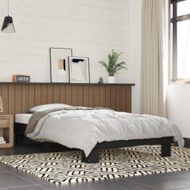 Estructura de cama madera de ingeniería y metal negro 90x200 cm