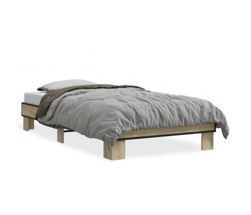 Estructura cama madera ingeniería metal roble Sonoma 90x200 cm