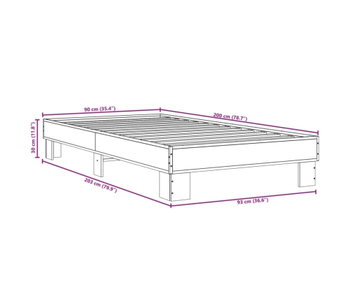 Estructura cama madera ingeniería metal roble Sonoma 90x200 cm