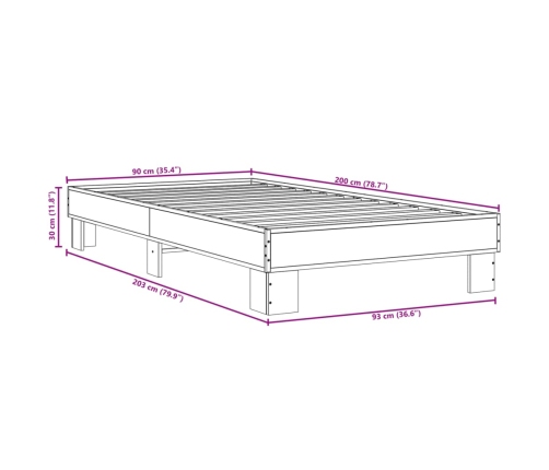 Estructura cama madera ingeniería metal gris Sonoma 90x200 cm