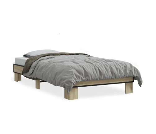 Estructura cama madera ingeniería metal roble Sonoma 75x190 cm