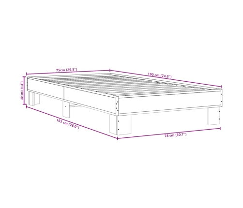 Estructura cama madera ingeniería metal roble Sonoma 75x190 cm