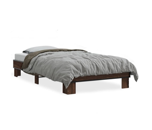 Estructura cama madera ingeniería metal roble marrón 75x190 cm